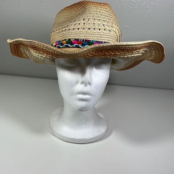 100% Paper Cowboy Hat w/ Leather Rainbow Band. Beige. OSFM. - Picture 1 of 7